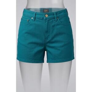 Lee Women's Mid Rise Stretch Shorts Teal Green Blue Size 14 Medium